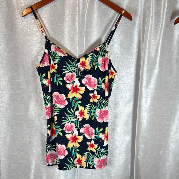No‎ Boundaries Navy Fitted spaghetti strap floral print size XL tight fit - Picture 1 of 4